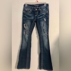 Amethyst Jeans Distressed Dark Blue Flare Jeans